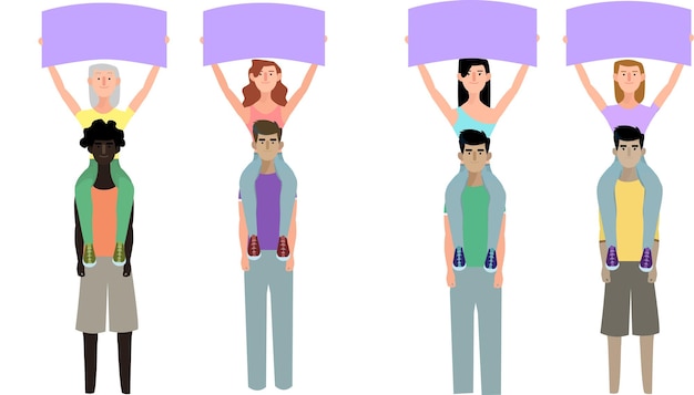 2D-Vektorillustration verschiedener Menschen mit leeren Bannern