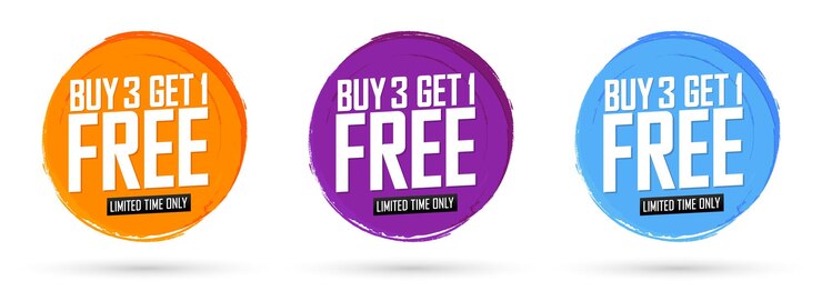 3 Buy Get 1 Free Tags Verkauf Banner Design Vorlage Rabatt Abzeichen Sammlung App Ikonen Vektor