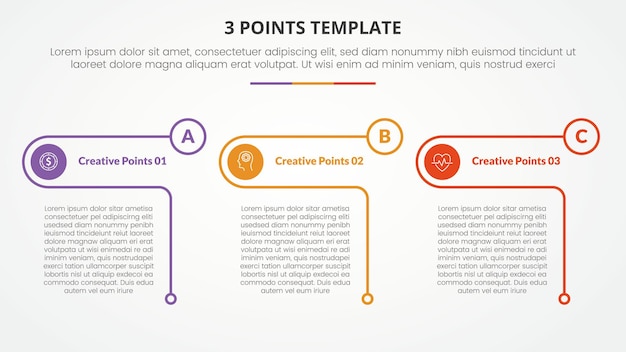 Vektor 3-punkte-stufenvorlage infografikkonzept für folienpräsentation mit kreativem umriss tabelle kreis mit 3-punkte-liste mit flachem stil