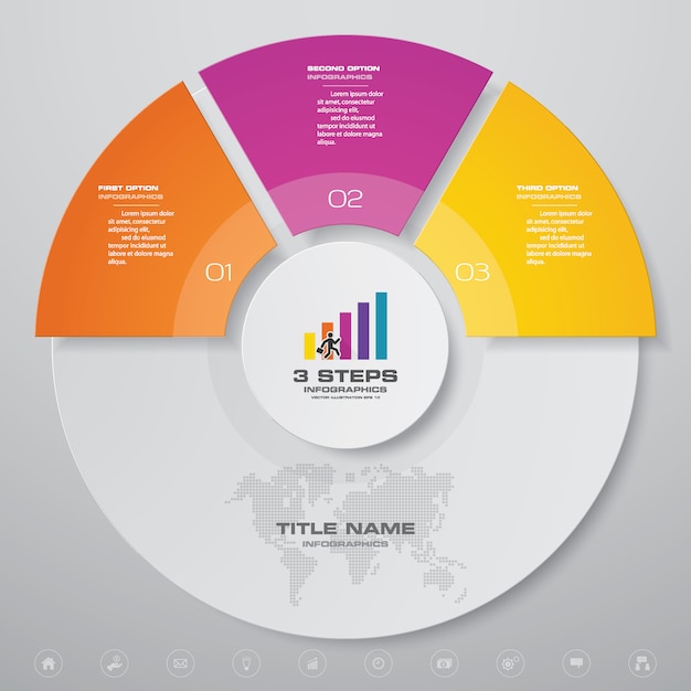 3 Schritte einfaches & editierbares Prozessdiagramm-Infografikenelement.