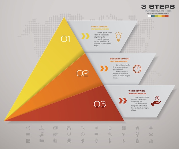 3 schritte pyramide mit freiem platz für text auf jeder ebene.