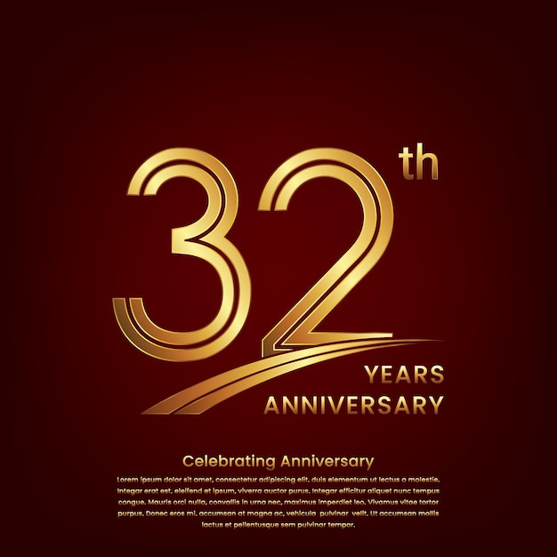32-jähriges Jubiläumslogo mit zweizeiligem Konzeptdesign Goldene Zahl für Jubiläumsfeier Logo Vector Template