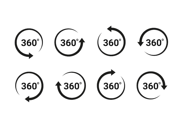 360-Grad-Pfeil um das Set-Symbol drehen Kreiszeichen Ansichtsdrehung Drehen Sie das kreisförmige Symbol des Zyklus
