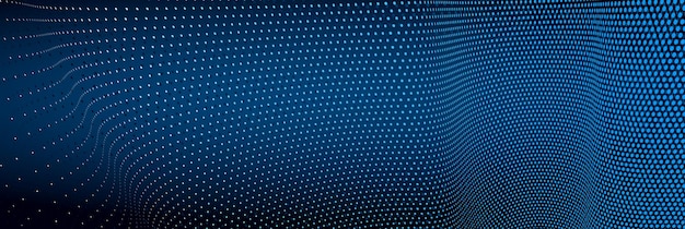 3D abstrakter dunkelblauer Hintergrund mit Punktmuster-Vektordesign, Technologiethema, dimensionaler gepunkteter Fluss in Perspektive, Big Data, Nanotechnologie.