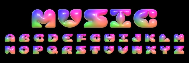 3D-aufgeblasenes Alphabet in leuchtenden Regenbogenfarben 3D-Rendering von plumpen Buchstaben mit glänzender Textur aus Kunststoff