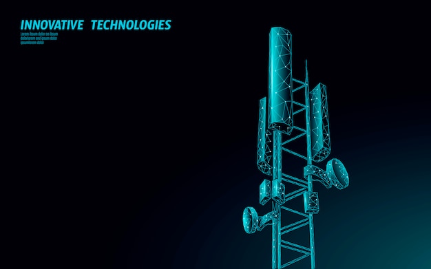 3d-basisstationsempfänger. telekommunikationsturm 5g polygonales design globaler verbindungsinformationssender. mobilfunkantenne mobilfunkillustration