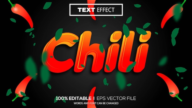 3d bearbeitbarer texteffekt chili-thema premium-vektor