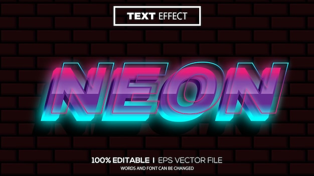 3D bearbeitbarer Texteffekt Neonthema Premium-Vektor