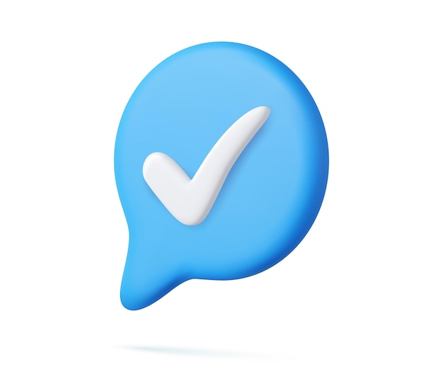 3d blaue ja-Akkennzeichen-Symbol oder Tick ok richtige Schaltfläche genehmigt Sprachblase-Checkliste 3d-Rendering Vektor-Illustration