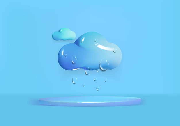 3D blaue Wolke und Wassertropfen-Vektorillustration