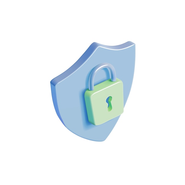 3D-blauer Schild mit grünem Türschloss Symbol für Schutz und Sicherheit Cybersicherheit und Privatsphäre