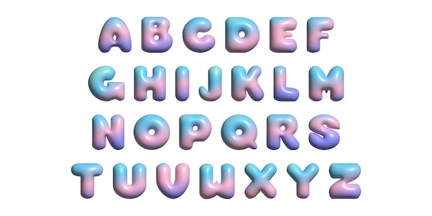 3d-buchstaben des englischen alphabets im y2k-stil