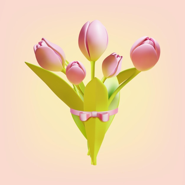 3d-Büchel von Tulpenblumen Cartoon-Stil-Vektor