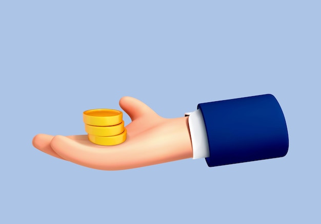 3D-Cartoon-Hand, die einen Stapel Münzen hält Geldsparkonzept Sichere Finanzinvestition Online-Zahlung und Cashback Vektor 3D-Cartoon-Symbol13