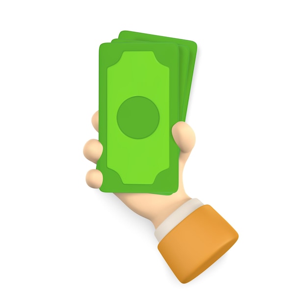 3D-Cartoon Hand hält Dollar Konzept der finanziellen Operation Vektor-Illustration
