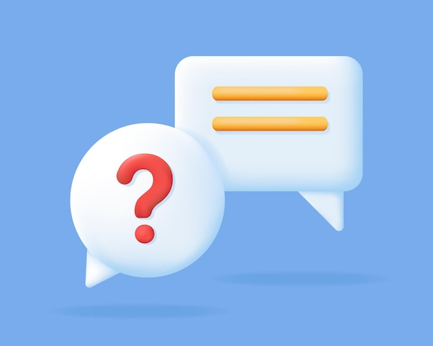 3D-Chat-Blasen mit Fragezeichen und Antworten FAQ Support Help Center Kommunikation im sozialen Netzwerk