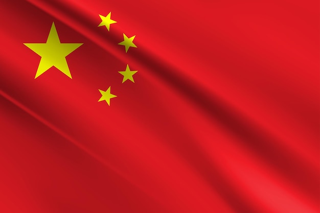 3D-Darstellung Chinesische Flagge weht im Wind. China Banner weht, weiche und glatte Seide