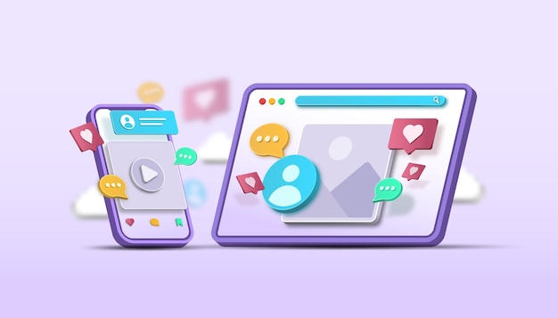 3D-Darstellung des digitalen Marketingkonzepts der sozialen Medien