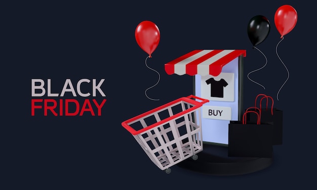3D-Darstellung des Online-Shop-Konzepts zur Black Friday-Vektorillustration
