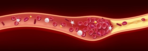 3D-Darstellung von roten Blutkörperchen und Cholesteringerinnseln, die zum Tod führen. Wird in Wissenschaft und Medizin verwendet
