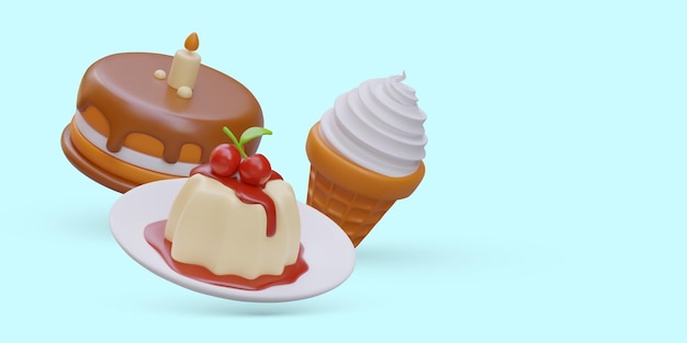 3D-dekorierte kalte Sommerdesserts Eistorte Panna Cotta