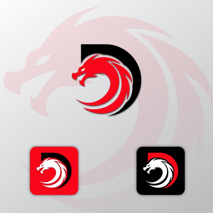 3D-Dragon-Logo mit dem Buchstaben D