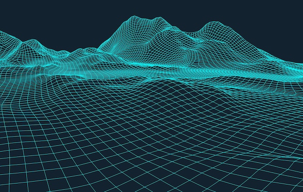 3D-Drahtgitter-Gelände-Weitwinkel-EPS10-Vektor