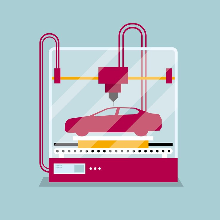 Vektor 3d-druck eines automodellsymbols, konzept des formens einer form.
