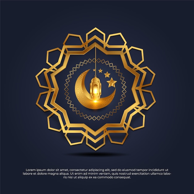 3D-Eid al Adha Mubarak islamischer goldener 3D-Mandala-Mondlampenstern-Vektorhintergrund