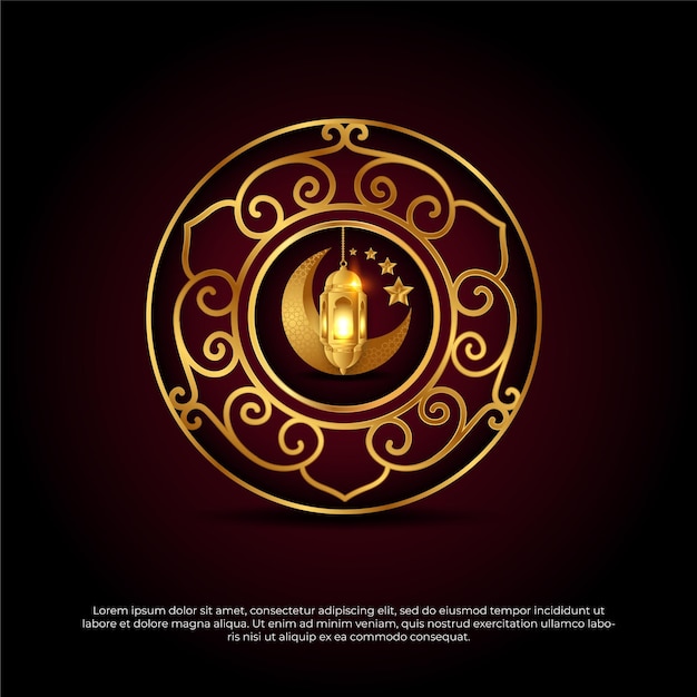 3d Eid al adha mubarak islamischer roter goldener schöner mondlampenstern-vektorhintergrund