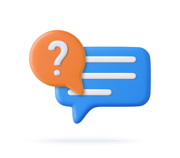3D-FAQ-Symbol Fragezeichen mit Bubble-Chat 3D-Rendering Vektorillustration