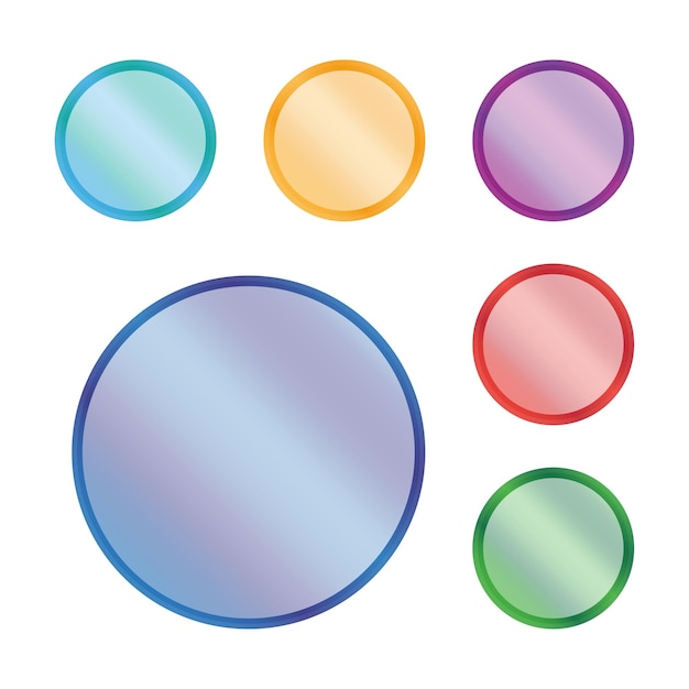 3d-farbige kreise aus kunststoff, runde form, glänzende broschennadel, vektorillustration