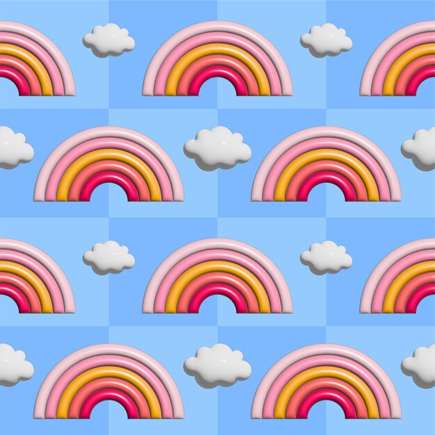 Vektor 3d-figuren vektorillustration nahtloser hintergrund regenbogen himmel süß modern