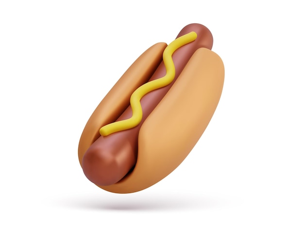 3d flying hotdog mit schatten isoliert auf weißem hintergrund vektor-illustration