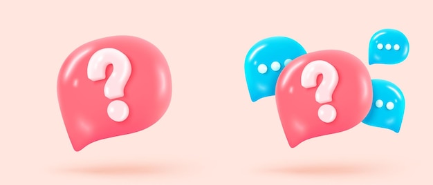 3D-Frage-Antwort-Zeichen oder Problem-Symbol sprechen Blasen Fragezeichen oder fragen FAQ und QA Antwort Lösung Informationen 3D-Antwort Sprache Blasen Ikonen Vektor-Render-Illustration