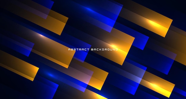 Vektor 3d-gelb-blaue geometrische abstrakte hintergrundüberlappungsebene auf dunklem raum mit leuchtendem quadratischem effekt