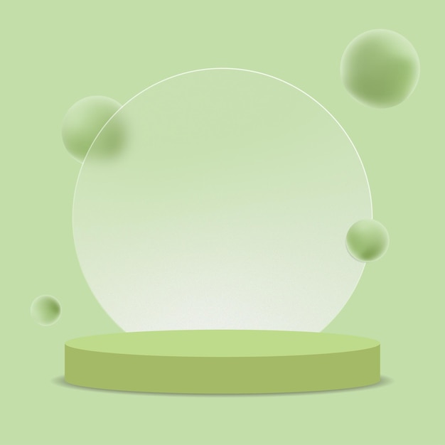 3D geometrische grüne Podiumsanzeige für die Produktplatzierung mit Glasmorphismus-Effekt