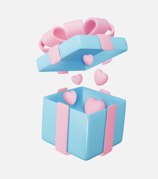 3D-Geschenkkiste mit Herzen zum Valentinstag