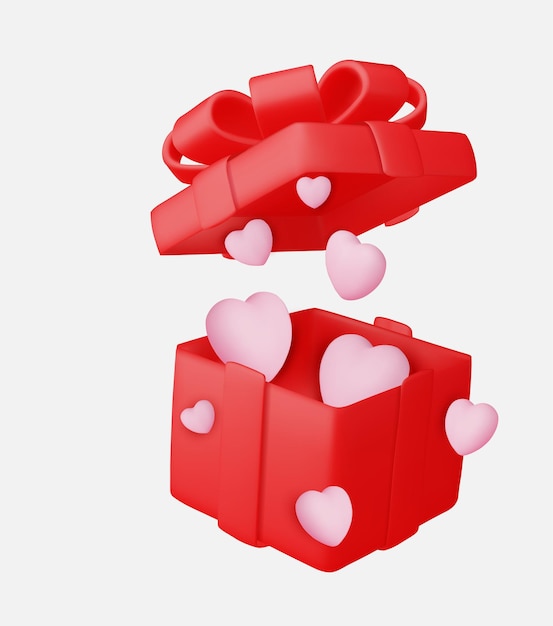 3D-Geschenkkiste mit Herzen zum Valentinstag
