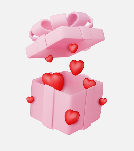 3D-Geschenkkiste mit Herzen zum Valentinstag