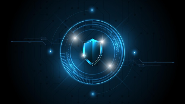3d-geschütztes schutzschild-sicherheitskonzept security cyber digital abstrakter technologiehintergrund schützen systeminnovationskonzept-vektorillustration