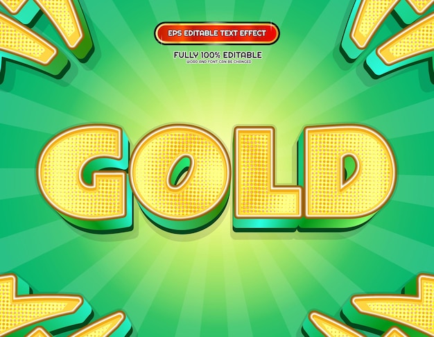 Vektor 3d-golden glänzend grüne cartoon-comic-retro-text-effekt-design