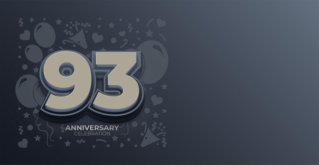 3D-Grau-Tone-Effekt 93 Jahre Glücklicher Jahrestag oder Geburtstag Vektorbanner mit Kopierraum