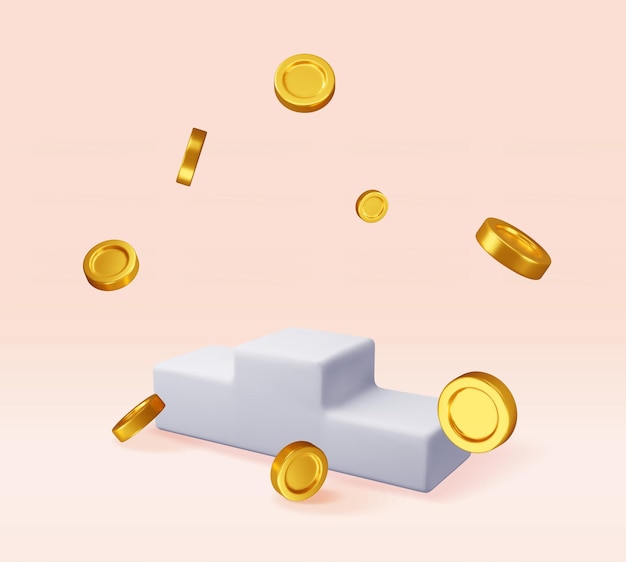 3D-Grey-Awards-Podium mit isolierten fliegenden Münzen