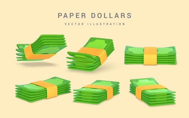 3d grüne dollar im cartoon-stil geschäfts- und finanzobjekt für bannerdesign vektorillustration