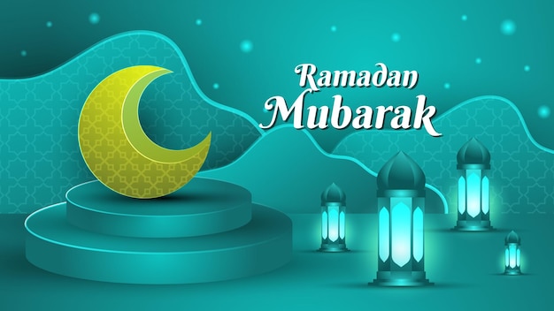 3d grüner tosca ramadan mubarak islamischer hintergrund mit dekorativem ornamentmuster premium vector