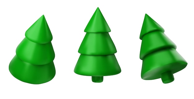 3D-grüner Weihnachtsbaum mit glänzenden abstrakten Baumformen für Neujahr und Weihnachten