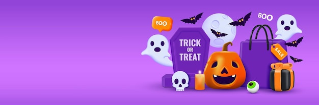 Vektor 3d-halloween-hintergrundvorlage mit platz für text halloween-designelement im 3d-stil