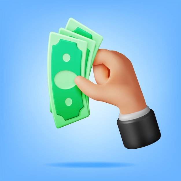 3D-Hand voller Dollar-Banknoten