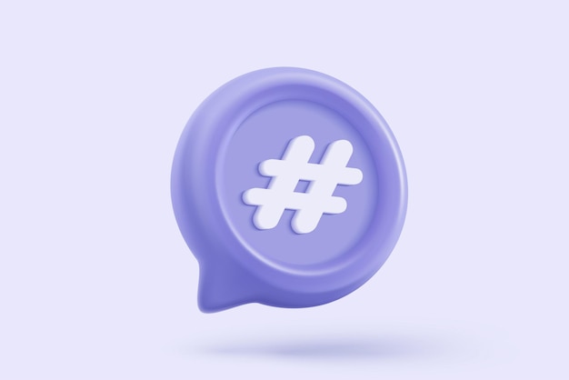 3D-Hashtag-Such- und Share-Link-Schaltflächen in sozialen Medien Ankündigung im Hintergrund Kommentare Thread Erwähnung oder Benutzerantwort Zeichen mit Ankündigen 3D-hashtag-Ikonen Zeichen renderen Vektor-Illustration